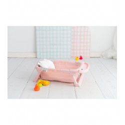BAÑERA PLEGABLE CON HAMACA SILICONA ROSA
