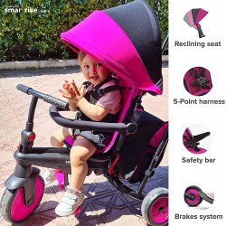 TRICICLO PLEGABLE MULTIETAPA 6 en 1, ROSA