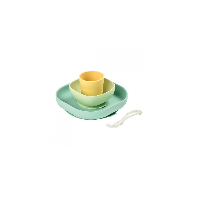 SET VAJILLA SILICONA 4 PZAS VERDE/AMARILLO