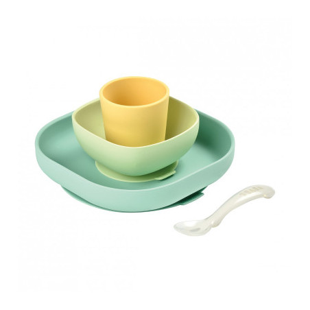 SET VAJILLA SILICONA 4 PZAS VERDE/AMARILLO