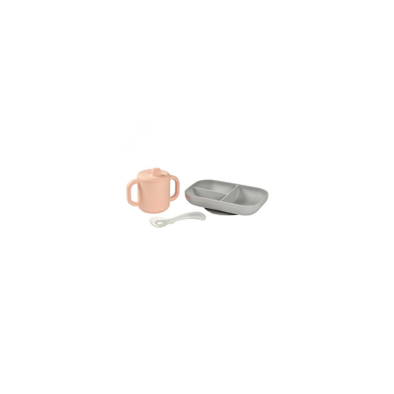 SET VAJILLA+TAZA SILICONA ROSA
