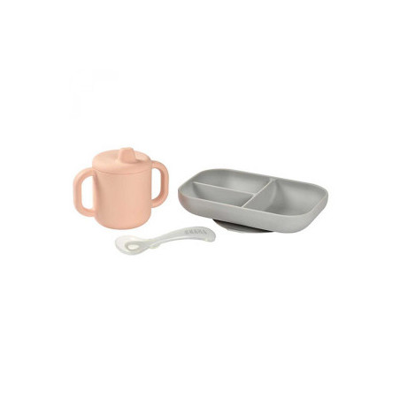 SET VAJILLA+TAZA SILICONA ROSA