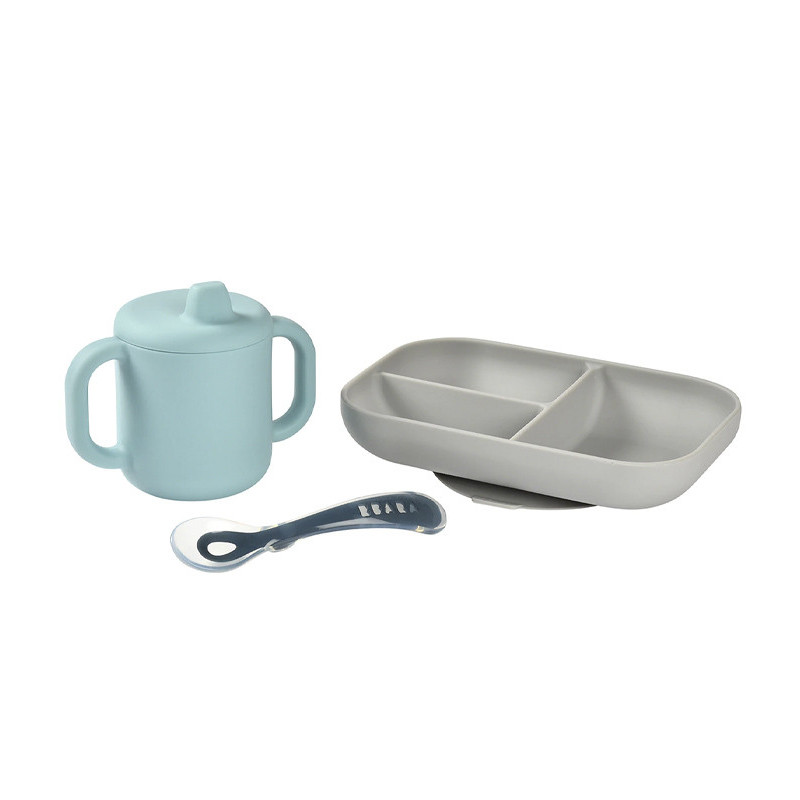SET VAJILLA+TAZA SILICONA AZUL