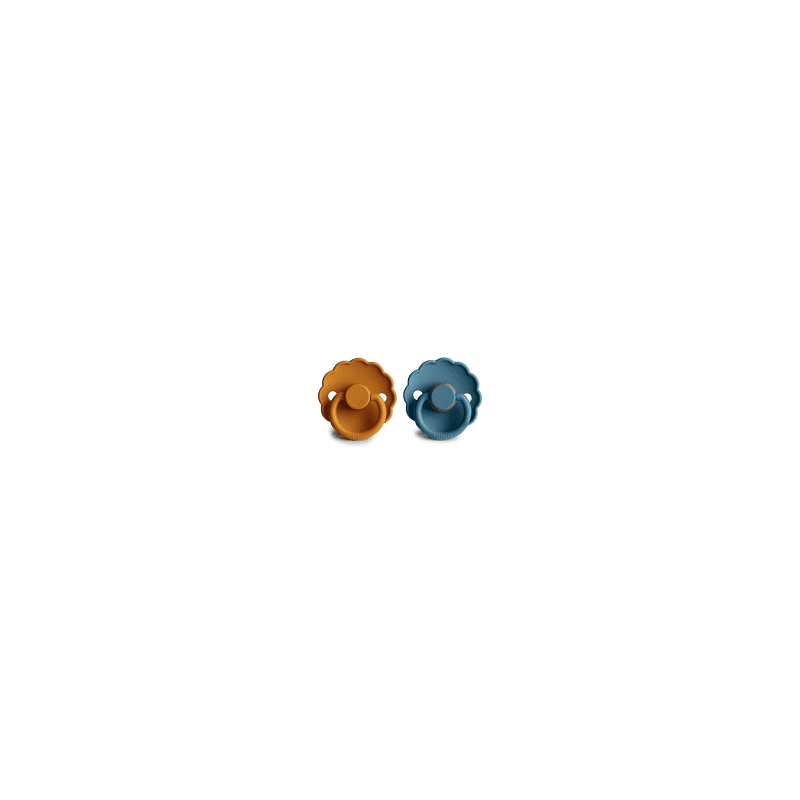 Pack 2 Chupetes FRIGG Block Silicona DAISY 6m+ Honey Gold/Glacier Blue