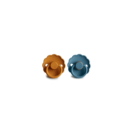 Pack 2 Chupetes FRIGG Block Silicona DAISY 6m+ Honey Gold/Glacier Blue