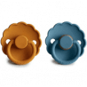 Pack 2 Chupetes FRIGG Block Silicona DAISY 6m+ Honey Gold/Glacier Blue