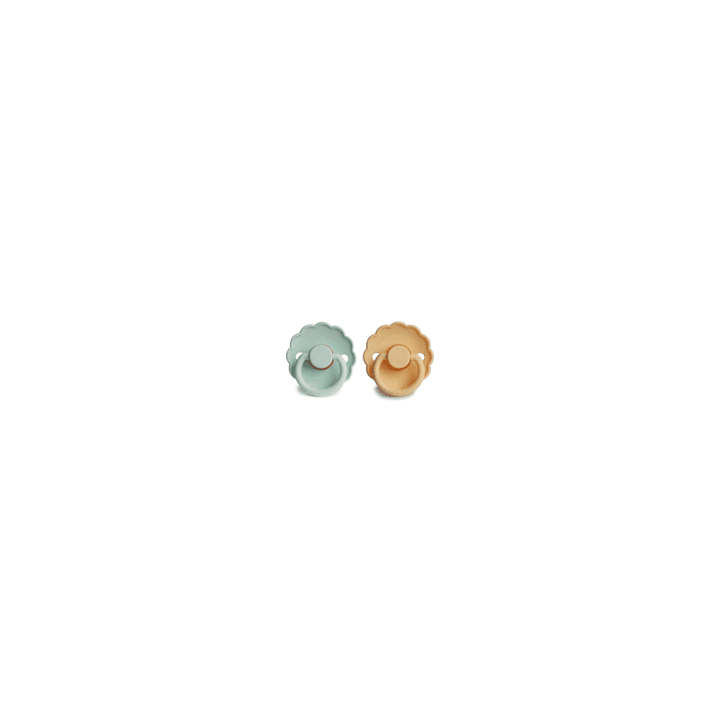 Pack 2 Chupetes FRIGG Block Silicona DAISY 6m+ Seafoam/Pale Daffodil