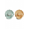 Pack 2 Chupetes FRIGG Block Silicona DAISY 6m+ Seafoam/Pale Daffodil