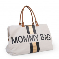 BOLSO MOMMY BAG GRANDE CRUDO RAYAS DORADAS/NEGRAS