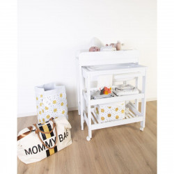 BOLSO MOMMY BAG GRANDE CRUDO RAYAS DORADAS/NEGRAS
