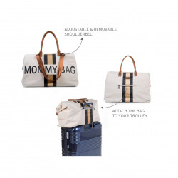 BOLSO MOMMY BAG GRANDE CRUDO RAYAS DORADAS/NEGRAS