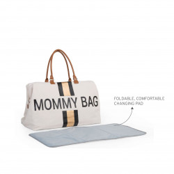 BOLSO MOMMY BAG GRANDE CRUDO RAYAS DORADAS/NEGRAS