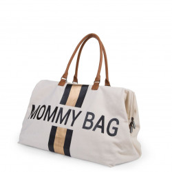 BOLSO MOMMY BAG GRANDE CRUDO RAYAS DORADAS/NEGRAS