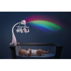 MÓVIL DE CUNA CON PROYECTOR ARCOIRIS ROSA