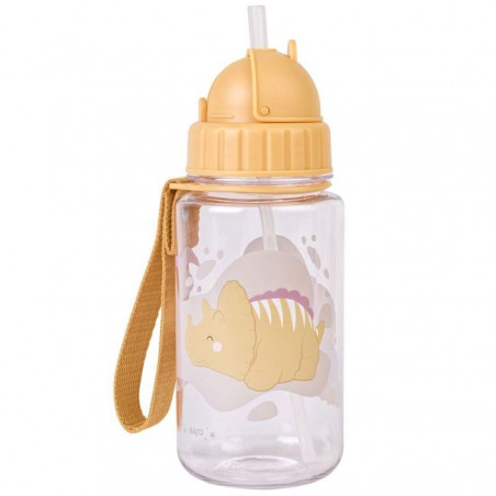 BOTELLA CON PAJITA Y COLGADOR MOSTAZA