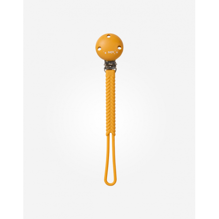 CLIP SUJETA CHUPETE SILICONA TRENZA MOSTAZA