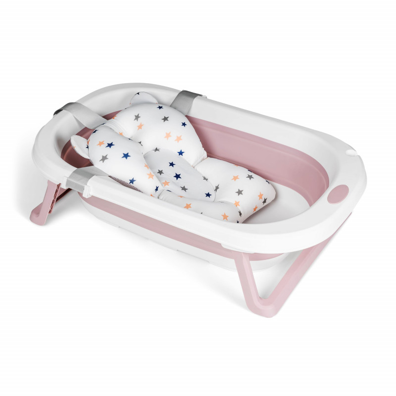 BAÑERA PLEGABLE CON COJIN DE BAÑO ROSA